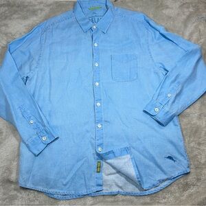 Tommy Bahama Button Up 100% Linen Men’s XL/TG Long Sleeve Solid Blue Shirt